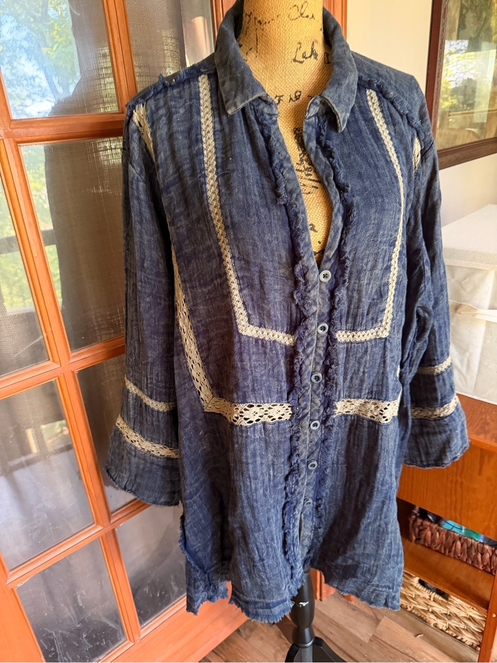 We The Free Navy Blue Frayed Edge Tunic Shirt